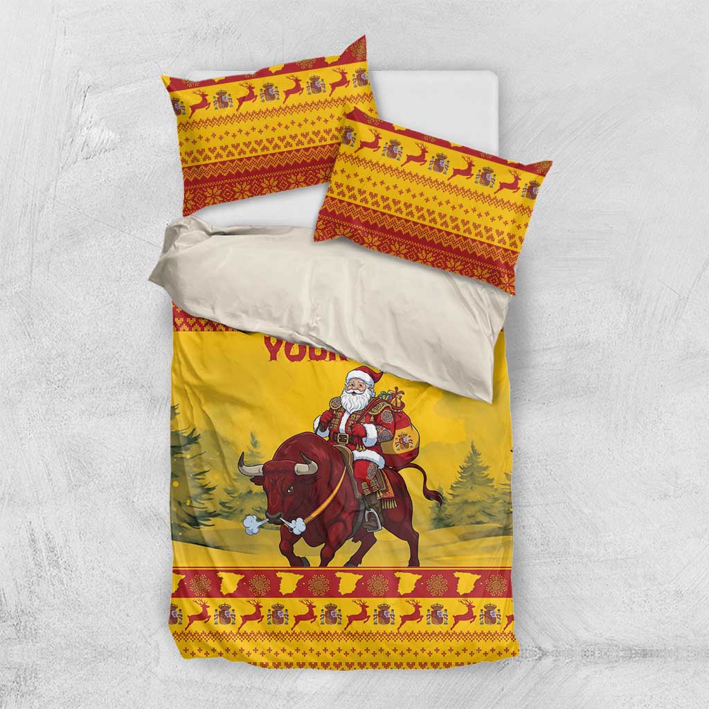 Personalized Spain Christmas Bedding Set Santa Riding Red Bull Feliz Navidad - Wonder Print Shop