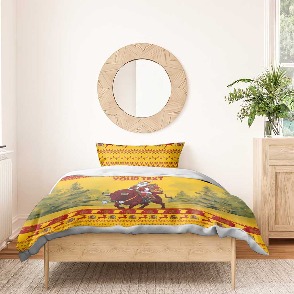 Personalized Spain Christmas Bedding Set Santa Riding Red Bull Feliz Navidad - Wonder Print Shop