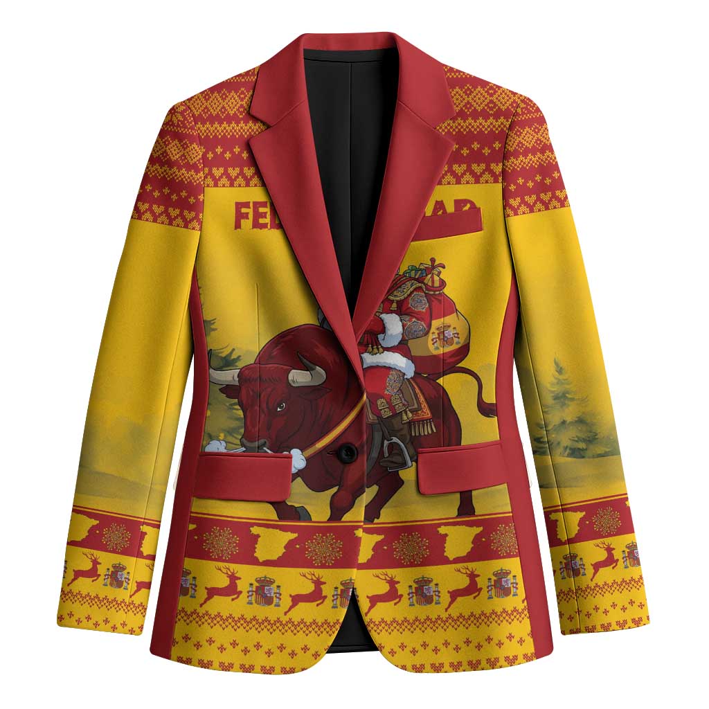Personalized Spain Christmas Blazer Santa Riding Red Bull Feliz Navidad - Wonder Print Shop