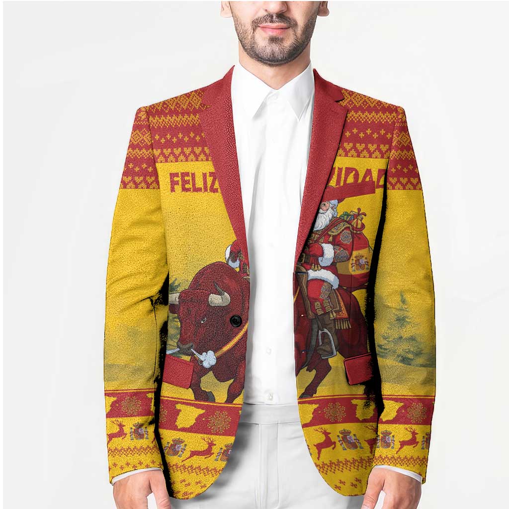 Personalized Spain Christmas Blazer Santa Riding Red Bull Feliz Navidad - Wonder Print Shop
