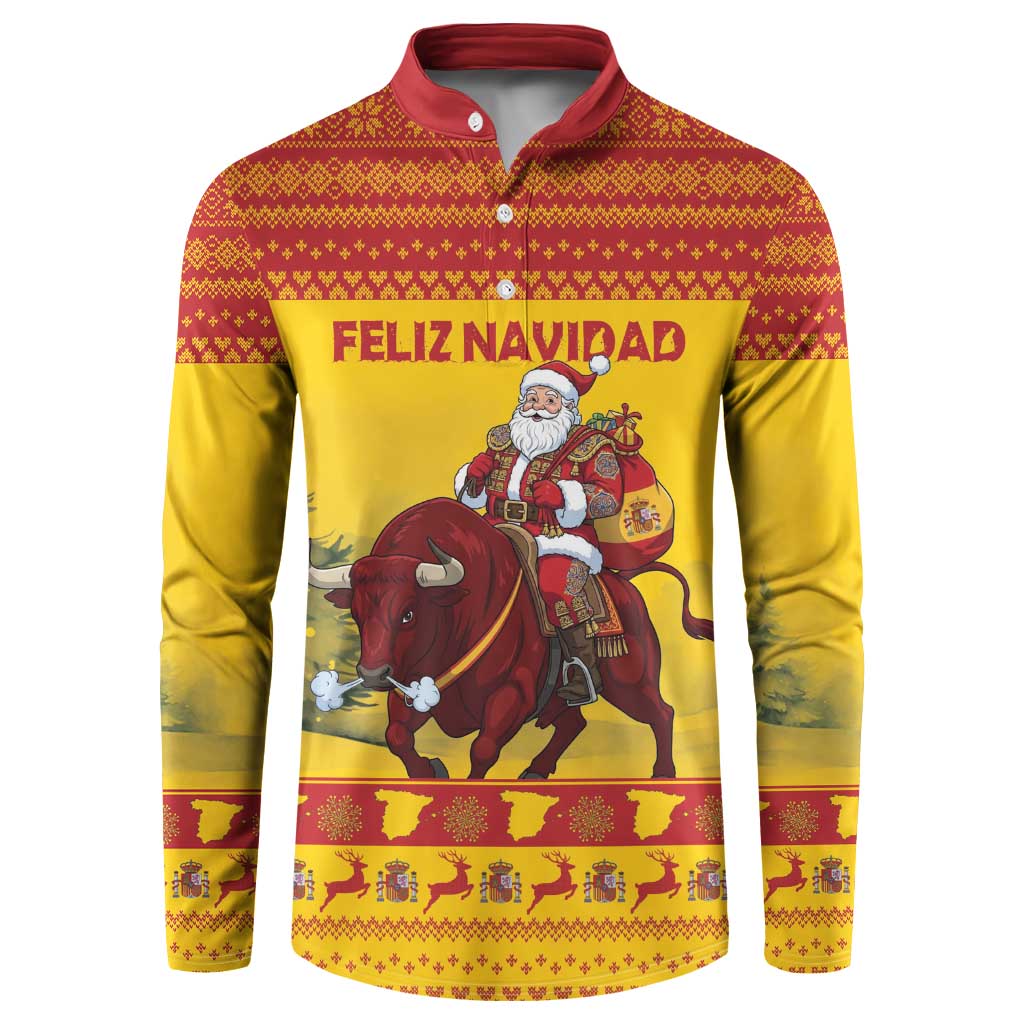 Personalized Spain Christmas Button Sweatshirt Santa Riding Red Bull Feliz Navidad - Wonder Print Shop