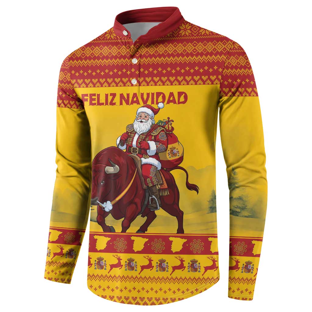 Personalized Spain Christmas Button Sweatshirt Santa Riding Red Bull Feliz Navidad - Wonder Print Shop