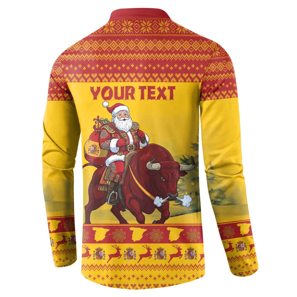 Personalized Spain Christmas Button Sweatshirt Santa Riding Red Bull Feliz Navidad - Wonder Print Shop