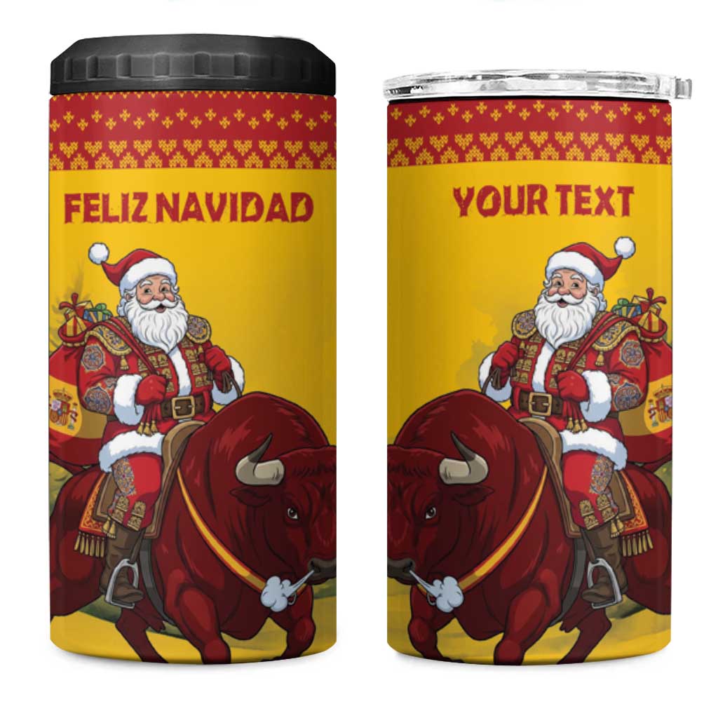 Personalized Spain Christmas 4 in 1 Can Cooler Tumbler Santa Riding Red Bull Feliz Navidad - Wonder Print Shop