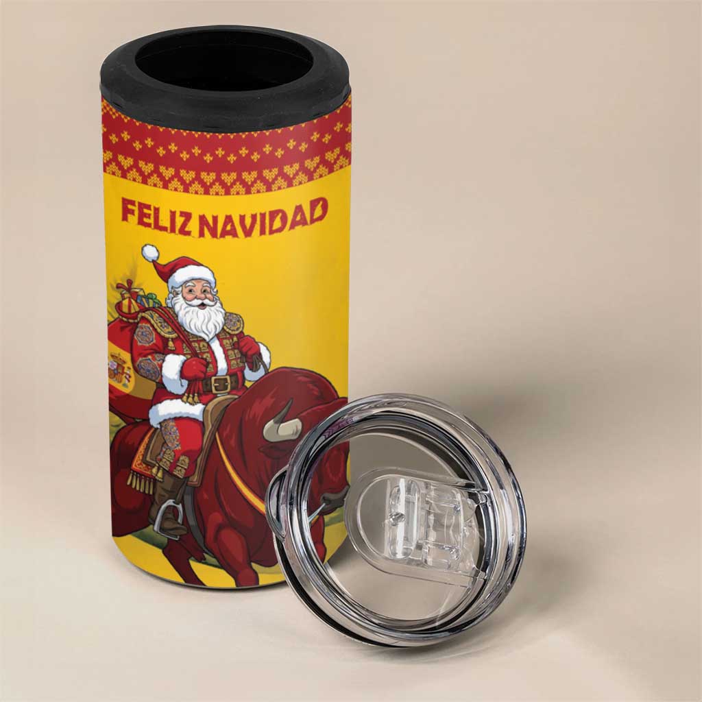 Personalized Spain Christmas 4 in 1 Can Cooler Tumbler Santa Riding Red Bull Feliz Navidad - Wonder Print Shop