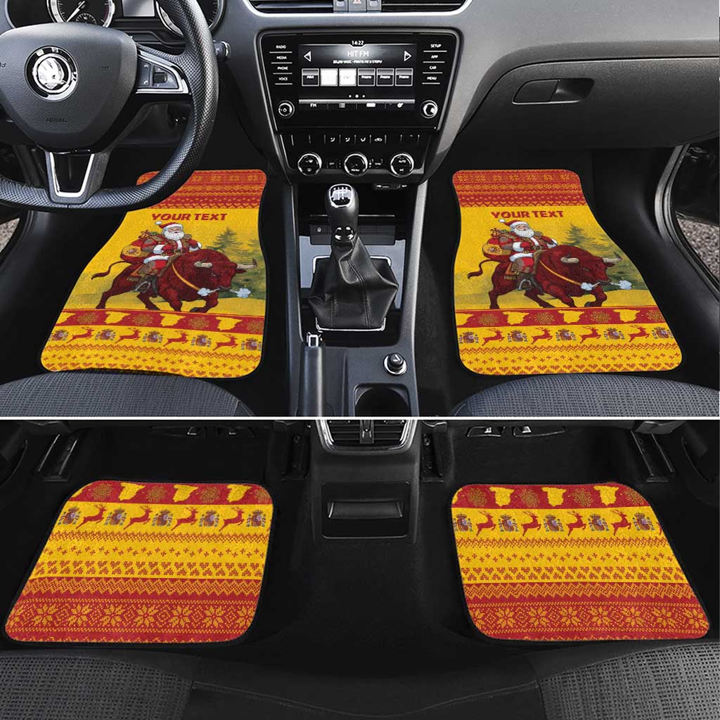 Personalized Spain Christmas Car Mats Santa Riding Red Bull Feliz Navidad - Wonder Print Shop