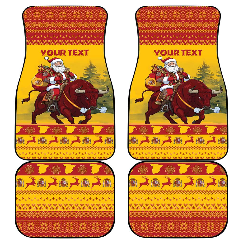 Personalized Spain Christmas Car Mats Santa Riding Red Bull Feliz Navidad - Wonder Print Shop