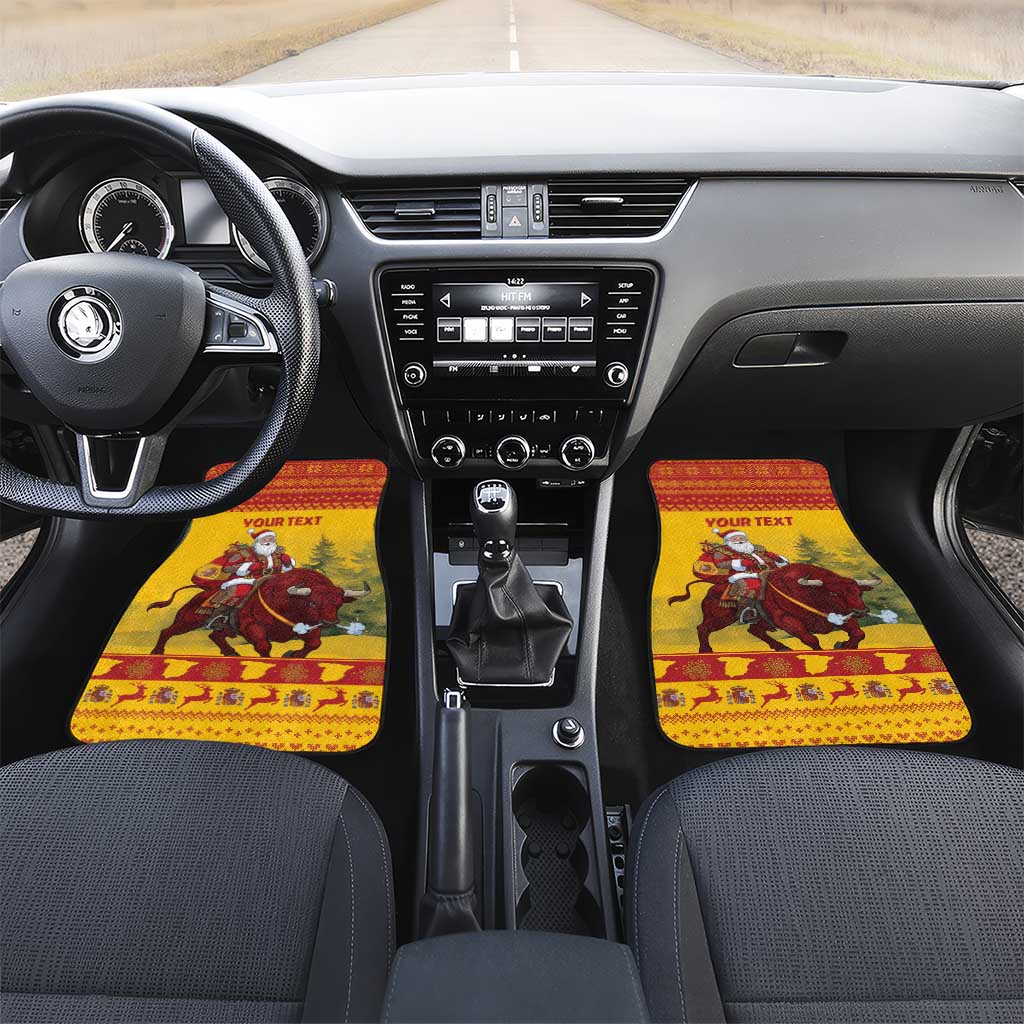 Personalized Spain Christmas Car Mats Santa Riding Red Bull Feliz Navidad - Wonder Print Shop