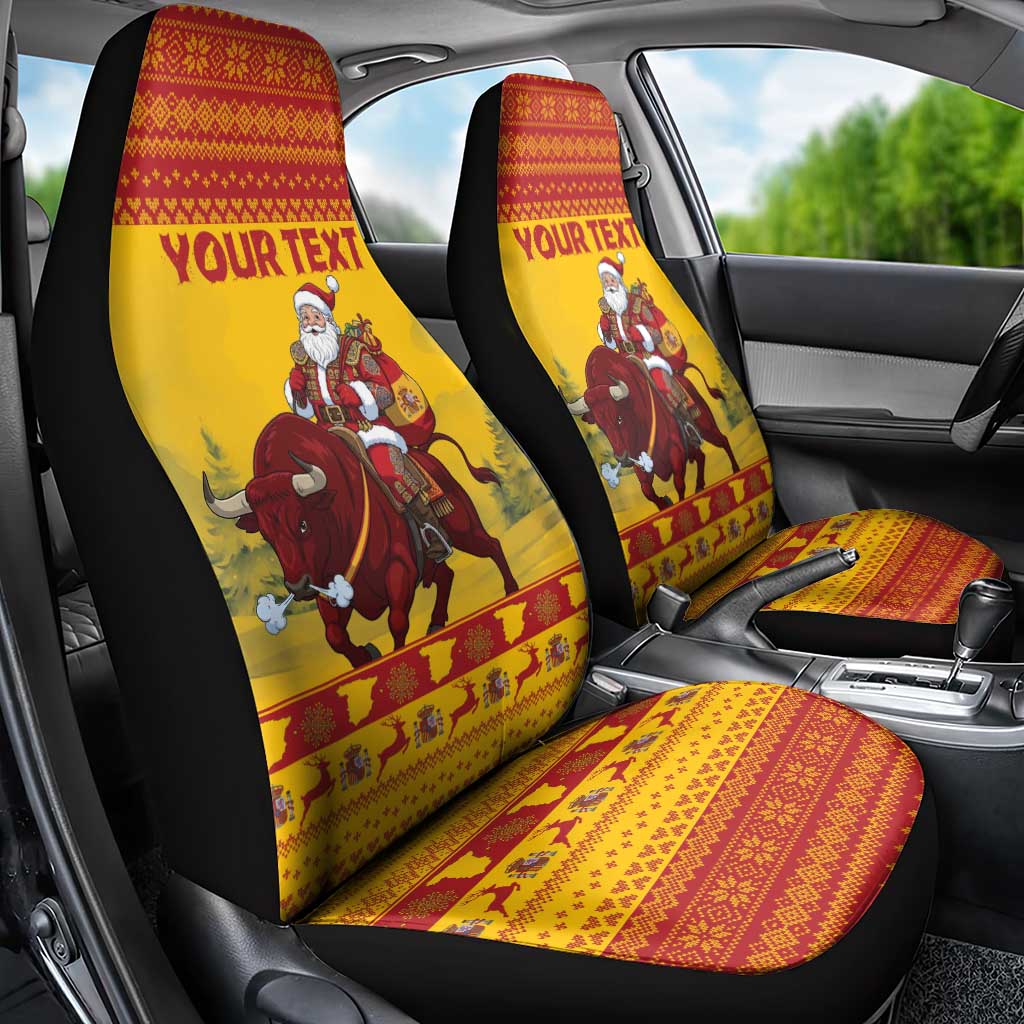 Personalized Spain Christmas Car Seat Cover Santa Riding Red Bull Feliz Navidad - Wonder Print Shop