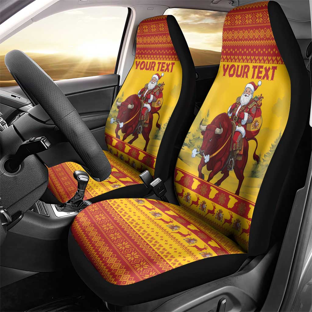 Personalized Spain Christmas Car Seat Cover Santa Riding Red Bull Feliz Navidad - Wonder Print Shop