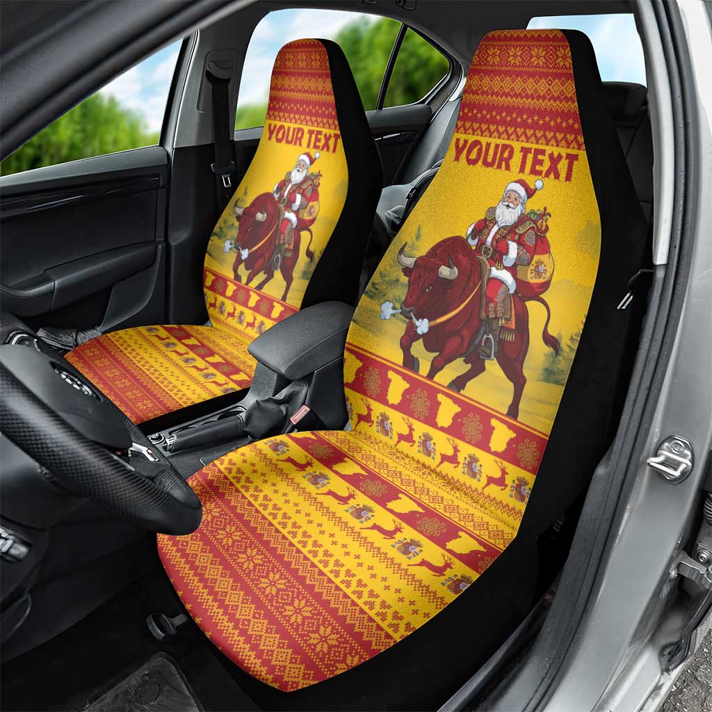 Personalized Spain Christmas Car Seat Cover Santa Riding Red Bull Feliz Navidad - Wonder Print Shop
