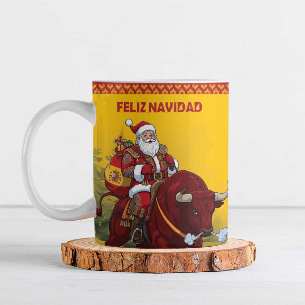 Personalized Spain Christmas Ceramic Mug Santa Riding Red Bull Feliz Navidad - Wonder Print Shop