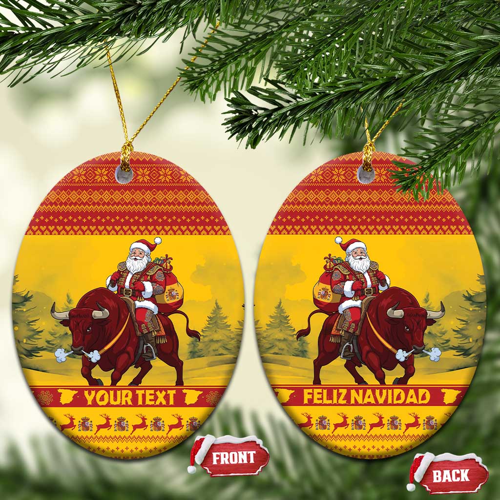 Personalized Spain Christmas Ceramic Ornament Santa Riding Red Bull Feliz Navidad - Wonder Print Shop
