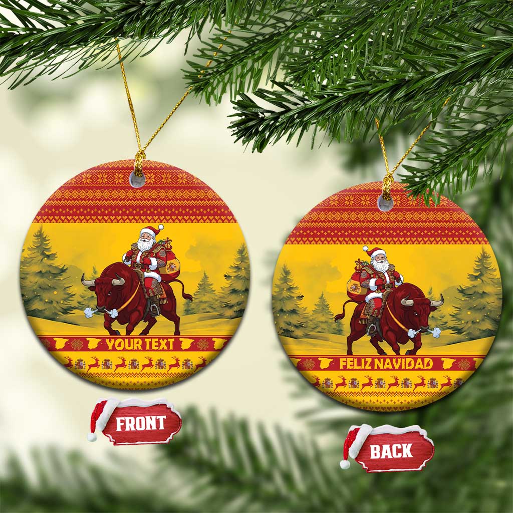 Personalized Spain Christmas Ceramic Ornament Santa Riding Red Bull Feliz Navidad - Wonder Print Shop