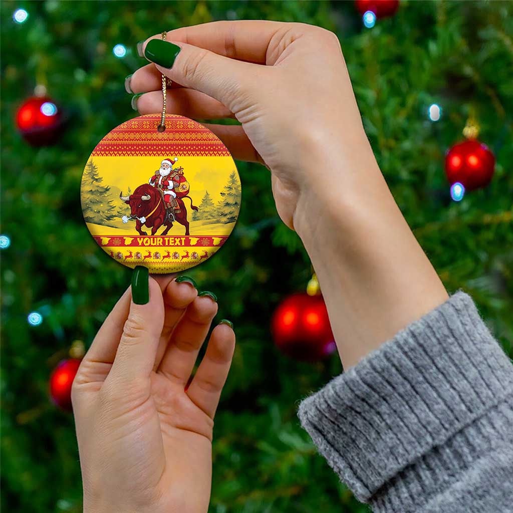 Personalized Spain Christmas Ceramic Ornament Santa Riding Red Bull Feliz Navidad - Wonder Print Shop