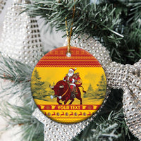 Personalized Spain Christmas Ceramic Ornament Santa Riding Red Bull Feliz Navidad - Wonder Print Shop