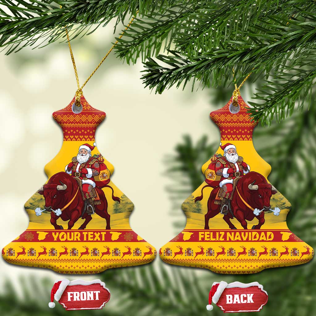 Personalized Spain Christmas Ceramic Ornament Santa Riding Red Bull Feliz Navidad - Wonder Print Shop