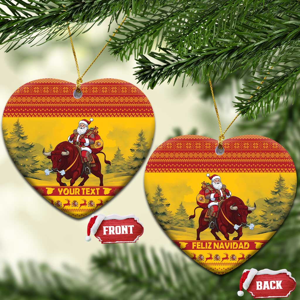 Personalized Spain Christmas Ceramic Ornament Santa Riding Red Bull Feliz Navidad - Wonder Print Shop