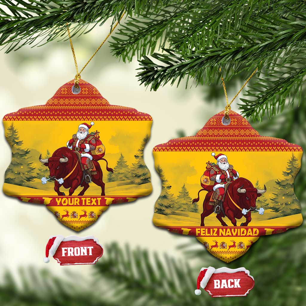 Personalized Spain Christmas Ceramic Ornament Santa Riding Red Bull Feliz Navidad - Wonder Print Shop