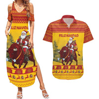 Personalized Spain Christmas Couples Matching Summer Maxi Dress and Hawaiian Shirt Santa Riding Red Bull Feliz Navidad - Wonder Print Shop