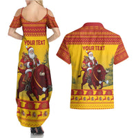 Personalized Spain Christmas Couples Matching Summer Maxi Dress and Hawaiian Shirt Santa Riding Red Bull Feliz Navidad - Wonder Print Shop