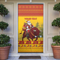 Personalized Spain Christmas Door Cover Santa Riding Red Bull Feliz Navidad - Wonder Print Shop