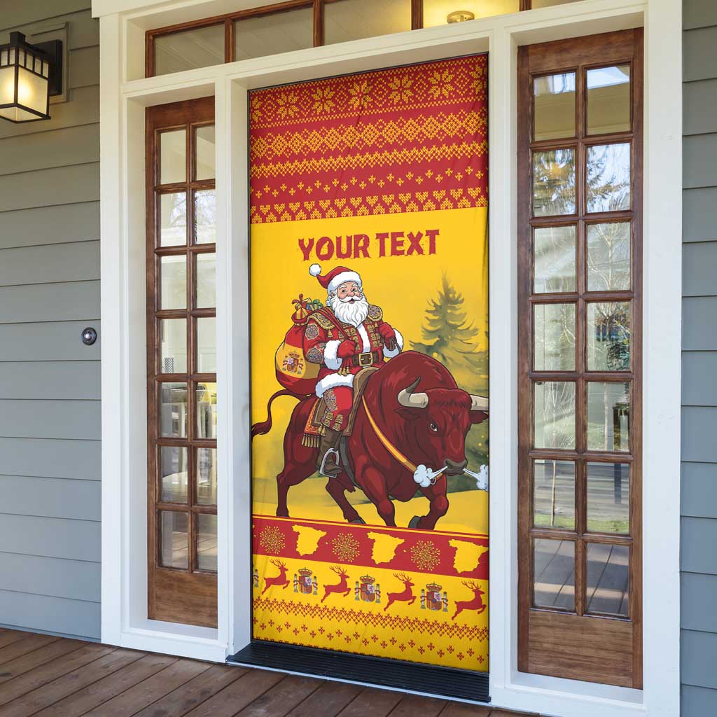 Personalized Spain Christmas Door Cover Santa Riding Red Bull Feliz Navidad - Wonder Print Shop