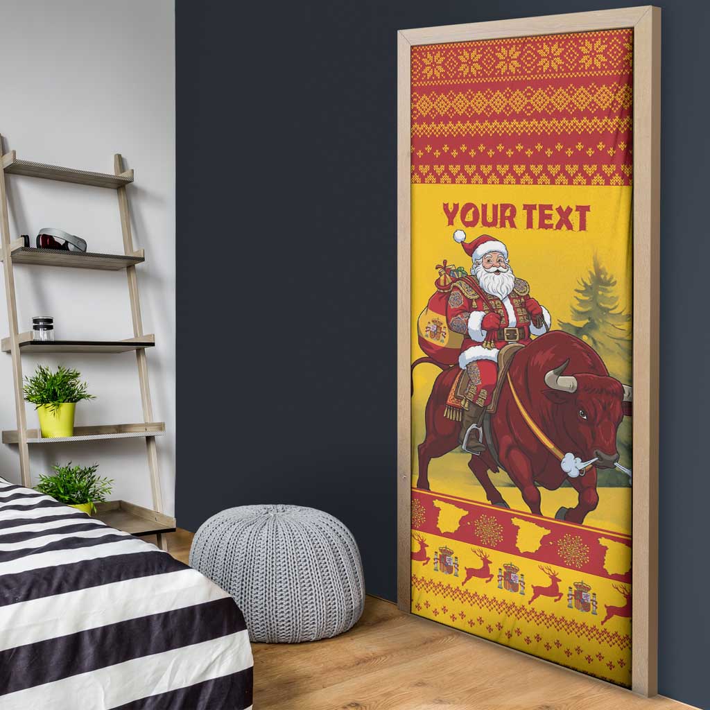 Personalized Spain Christmas Door Cover Santa Riding Red Bull Feliz Navidad - Wonder Print Shop