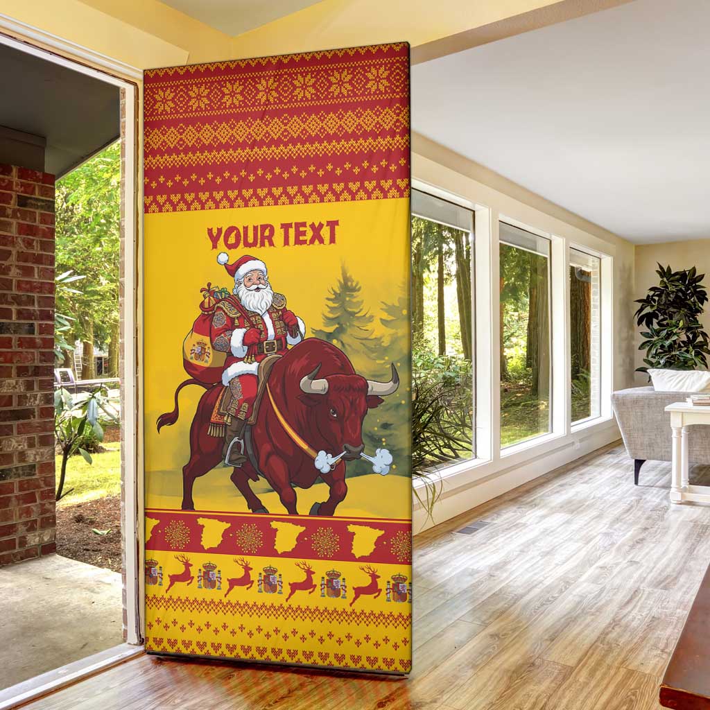 Personalized Spain Christmas Door Cover Santa Riding Red Bull Feliz Navidad - Wonder Print Shop