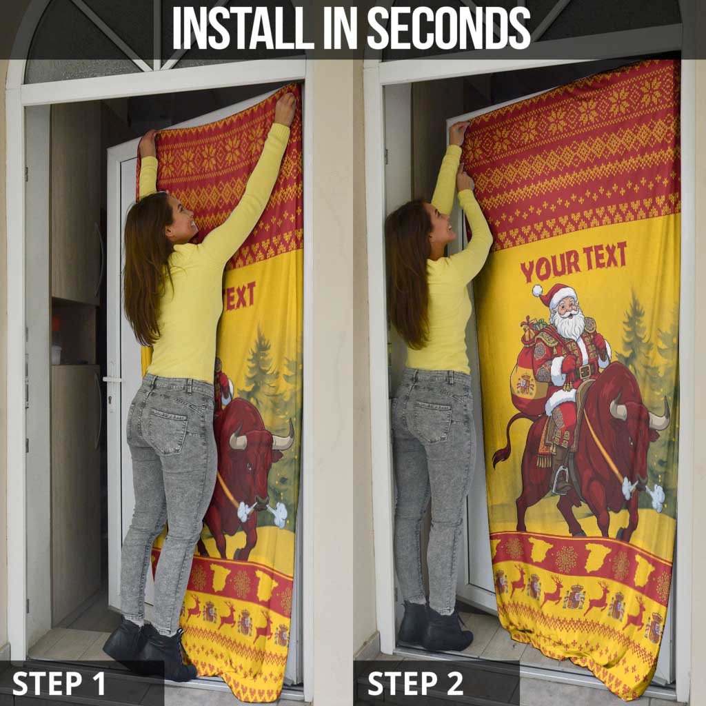 Personalized Spain Christmas Door Cover Santa Riding Red Bull Feliz Navidad - Wonder Print Shop