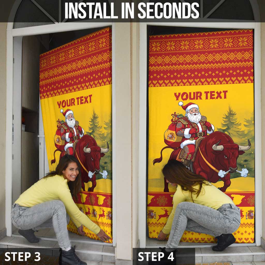 Personalized Spain Christmas Door Cover Santa Riding Red Bull Feliz Navidad - Wonder Print Shop
