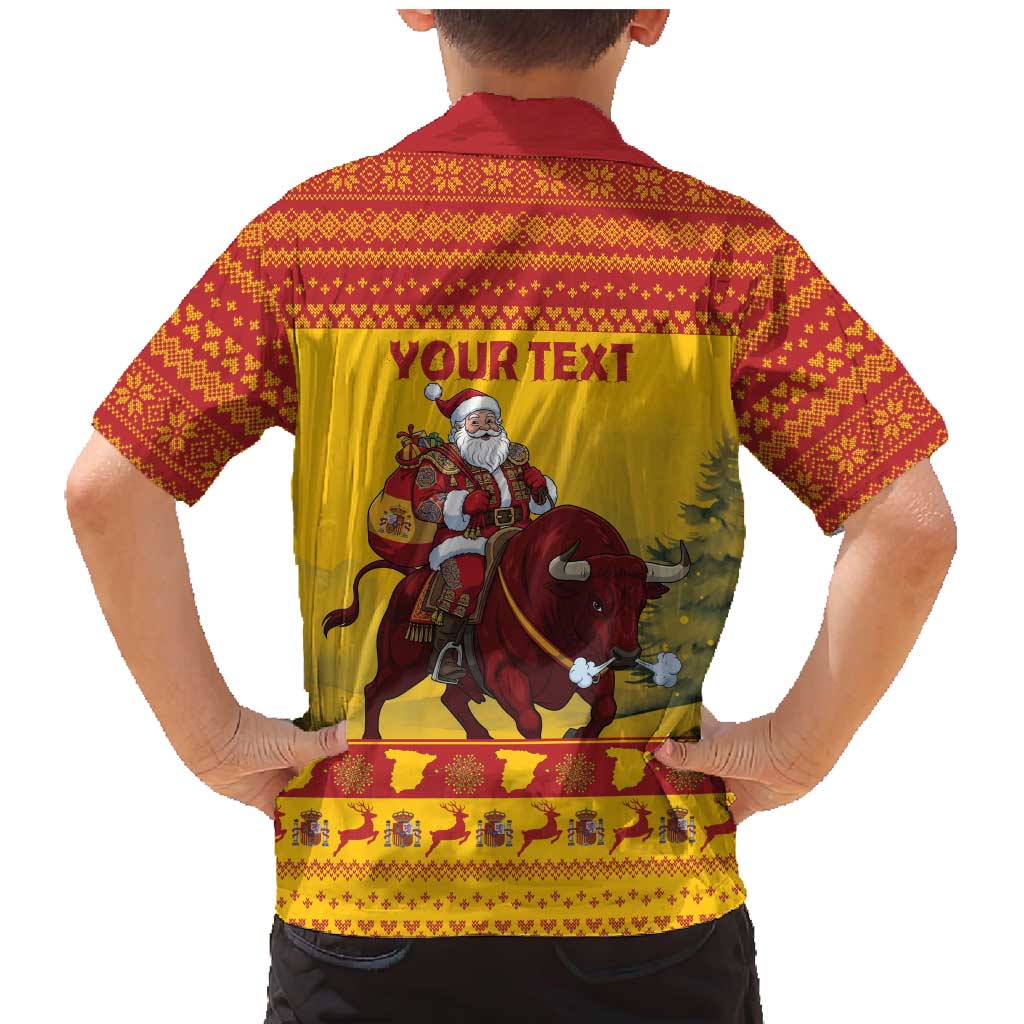 Personalized Spain Christmas Family Matching Mermaid Dress and Hawaiian Shirt Santa Riding Red Bull Feliz Navidad - Wonder Print Shop