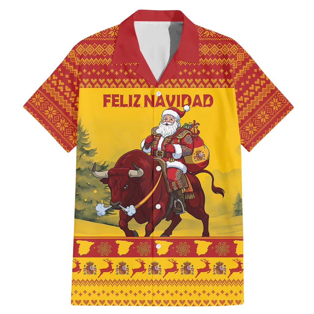 Personalized Spain Christmas Family Matching Mermaid Dress and Hawaiian Shirt Santa Riding Red Bull Feliz Navidad - Wonder Print Shop