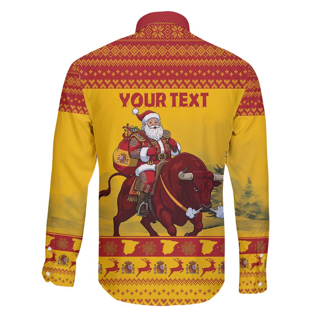 Personalized Spain Christmas Family Matching Off Shoulder Short Dress and Hawaiian Shirt Santa Riding Red Bull Feliz Navidad - Wonder Print Shop