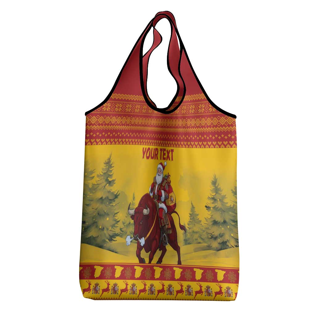 Personalized Spain Christmas Grocery Bag Santa Riding Red Bull Feliz Navidad - Wonder Print Shop