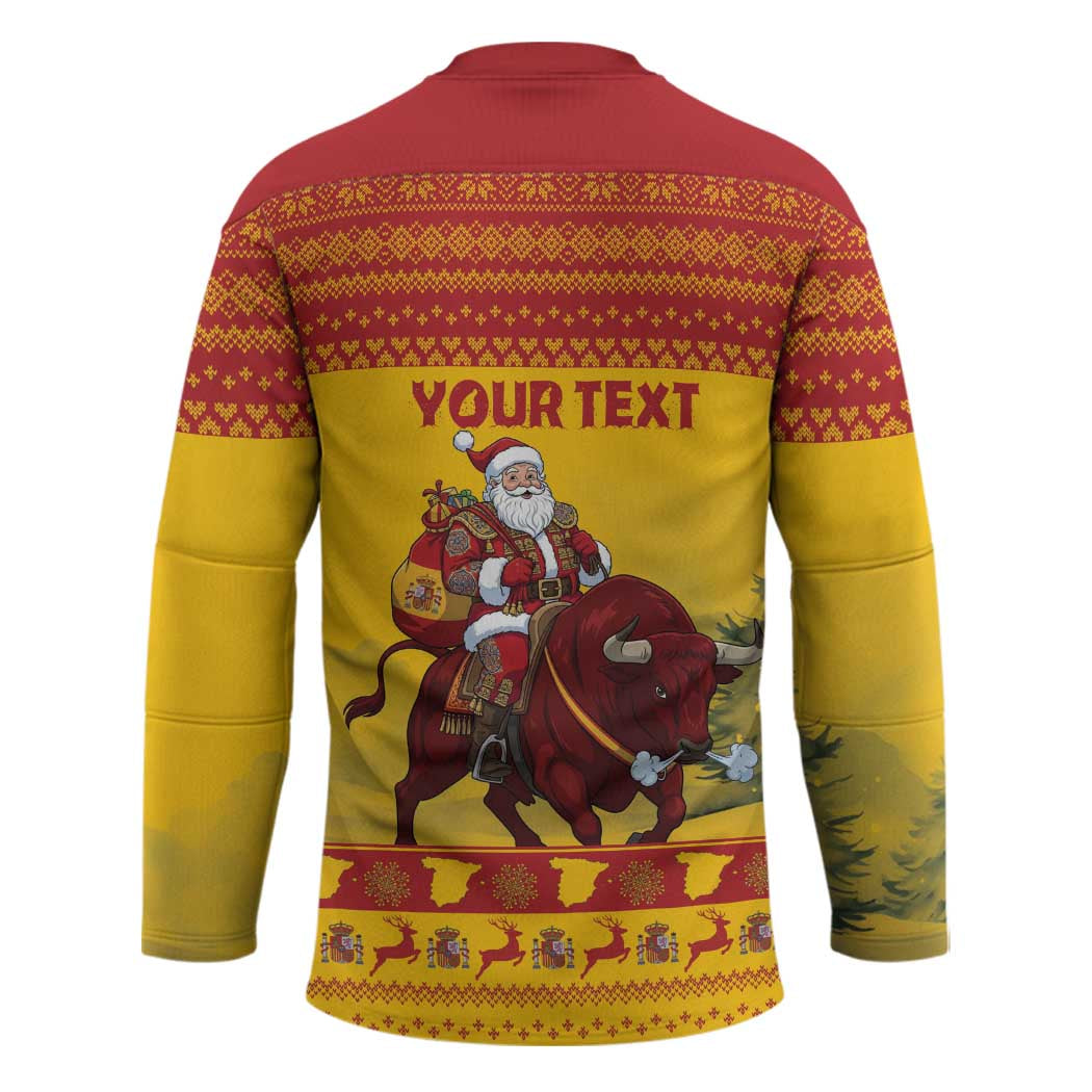 Personalized Spain Christmas Hockey Jersey Santa Riding Red Bull Feliz Navidad - Wonder Print Shop