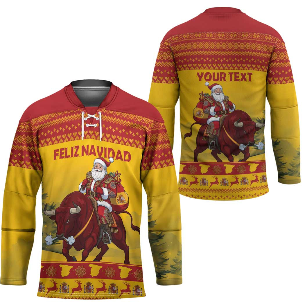 Personalized Spain Christmas Hockey Jersey Santa Riding Red Bull Feliz Navidad - Wonder Print Shop