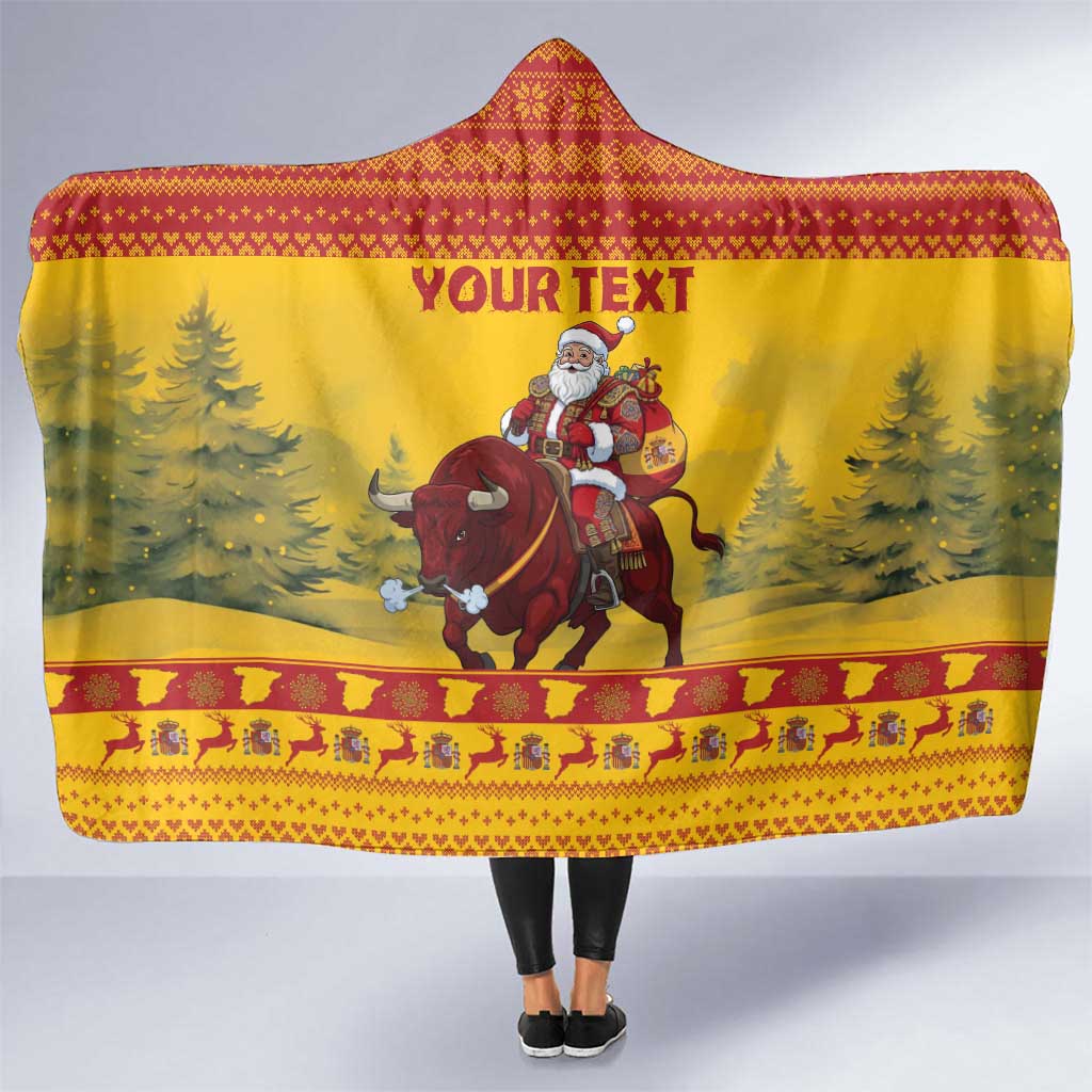 Personalized Spain Christmas Hooded Blanket Santa Riding Red Bull Feliz Navidad - Wonder Print Shop