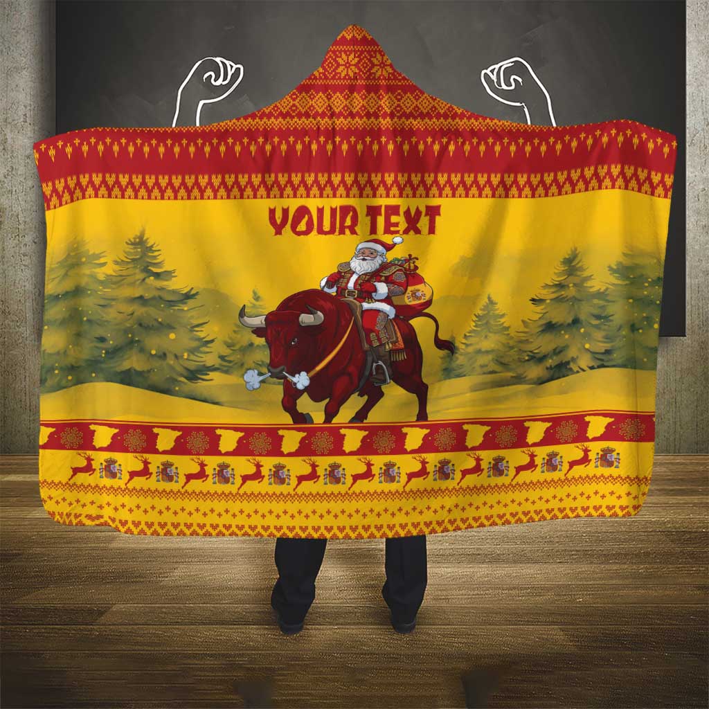 Personalized Spain Christmas Hooded Blanket Santa Riding Red Bull Feliz Navidad - Wonder Print Shop
