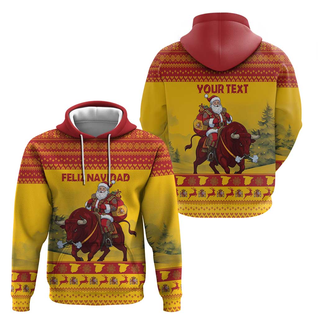 Personalized Spain Christmas Hoodie Santa Riding Red Bull Feliz Navidad - Wonder Print Shop