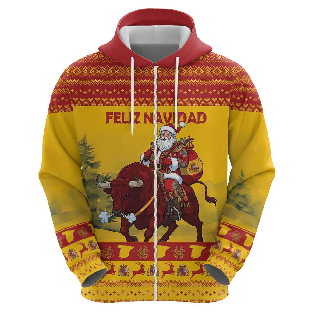 Personalized Spain Christmas Hoodie Santa Riding Red Bull Feliz Navidad - Wonder Print Shop