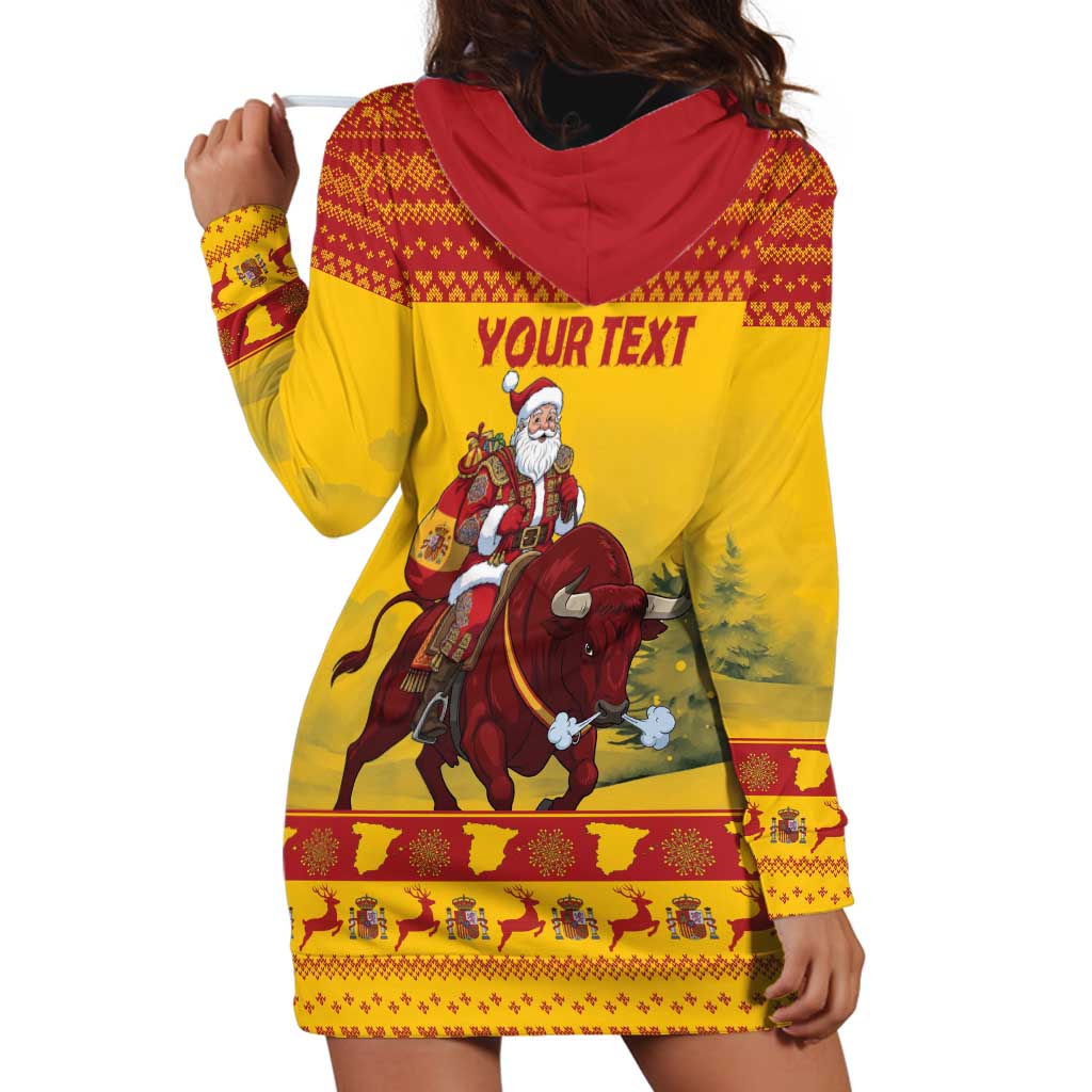 Personalized Spain Christmas Hoodie Dress Santa Riding Red Bull Feliz Navidad - Wonder Print Shop
