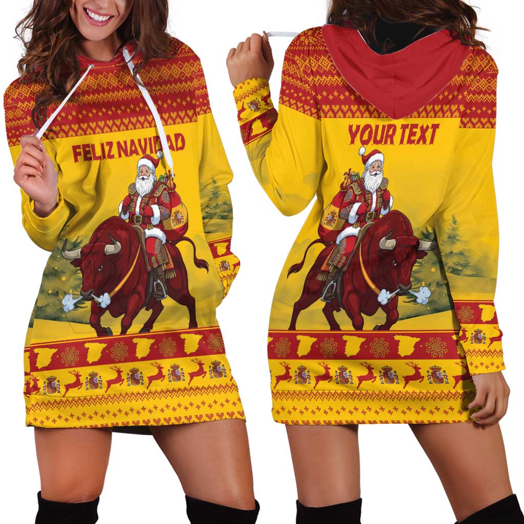 Personalized Spain Christmas Hoodie Dress Santa Riding Red Bull Feliz Navidad - Wonder Print Shop
