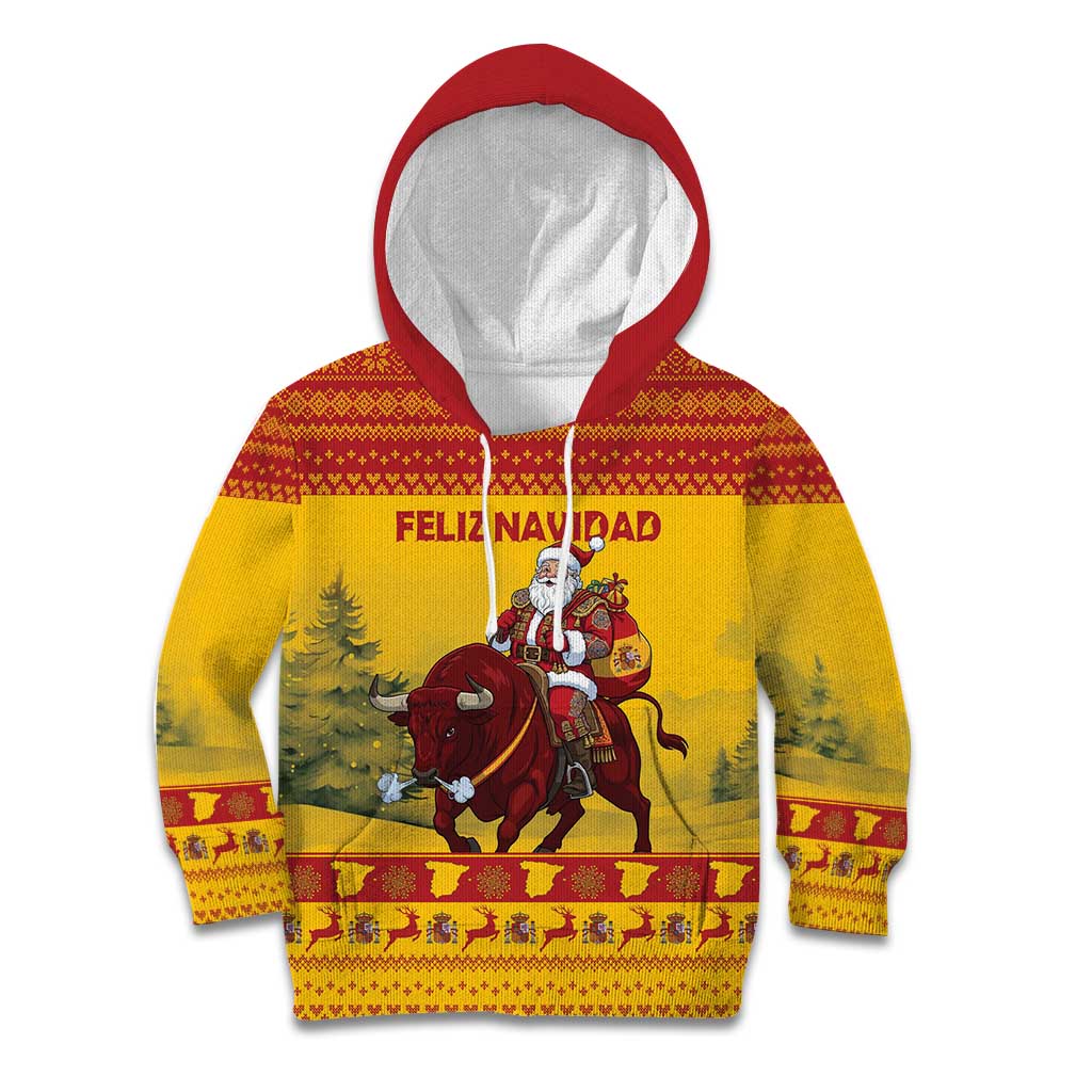 Personalized Spain Christmas Kid Hoodie Santa Riding Red Bull Feliz Navidad - Wonder Print Shop