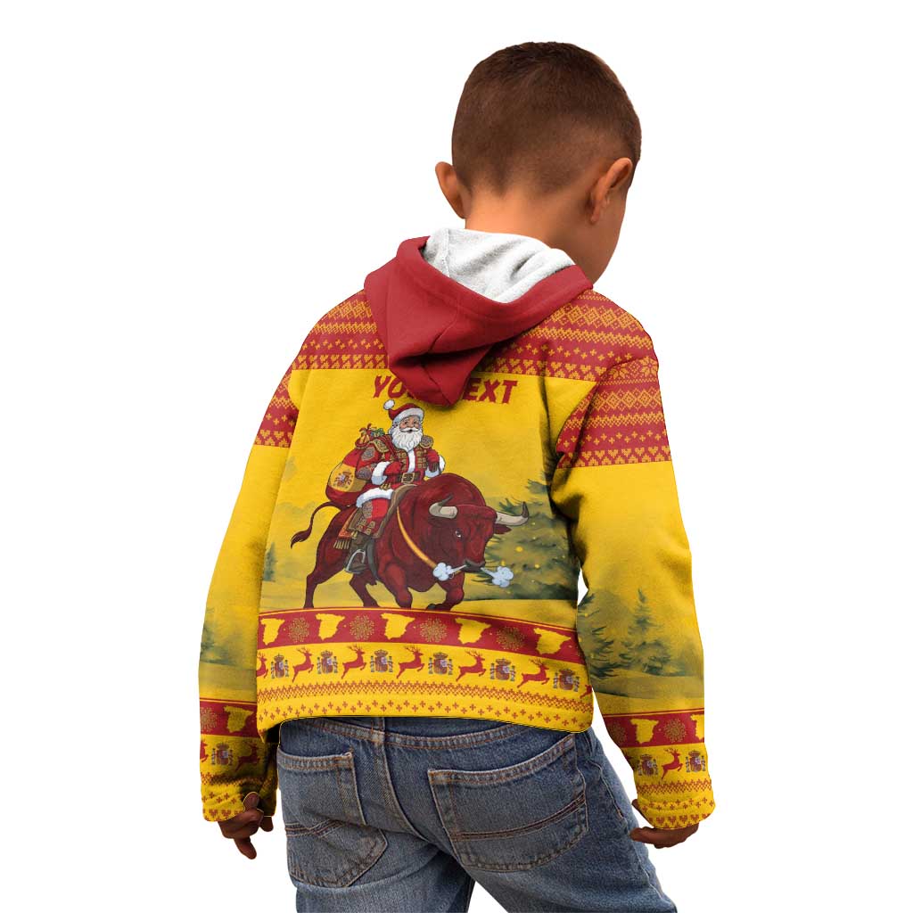 Personalized Spain Christmas Kid Hoodie Santa Riding Red Bull Feliz Navidad - Wonder Print Shop