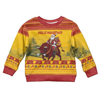 Personalized Spain Christmas Kid Ugly Christmas Sweater Santa Riding Red Bull Feliz Navidad - Wonder Print Shop