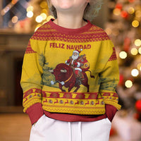 Personalized Spain Christmas Kid Ugly Christmas Sweater Santa Riding Red Bull Feliz Navidad - Wonder Print Shop