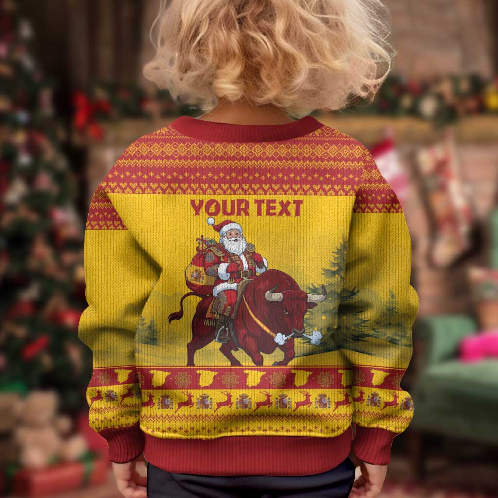 Personalized Spain Christmas Kid Ugly Christmas Sweater Santa Riding Red Bull Feliz Navidad - Wonder Print Shop