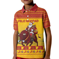 Personalized Spain Christmas Kid Polo Shirt Santa Riding Red Bull Feliz Navidad - Wonder Print Shop