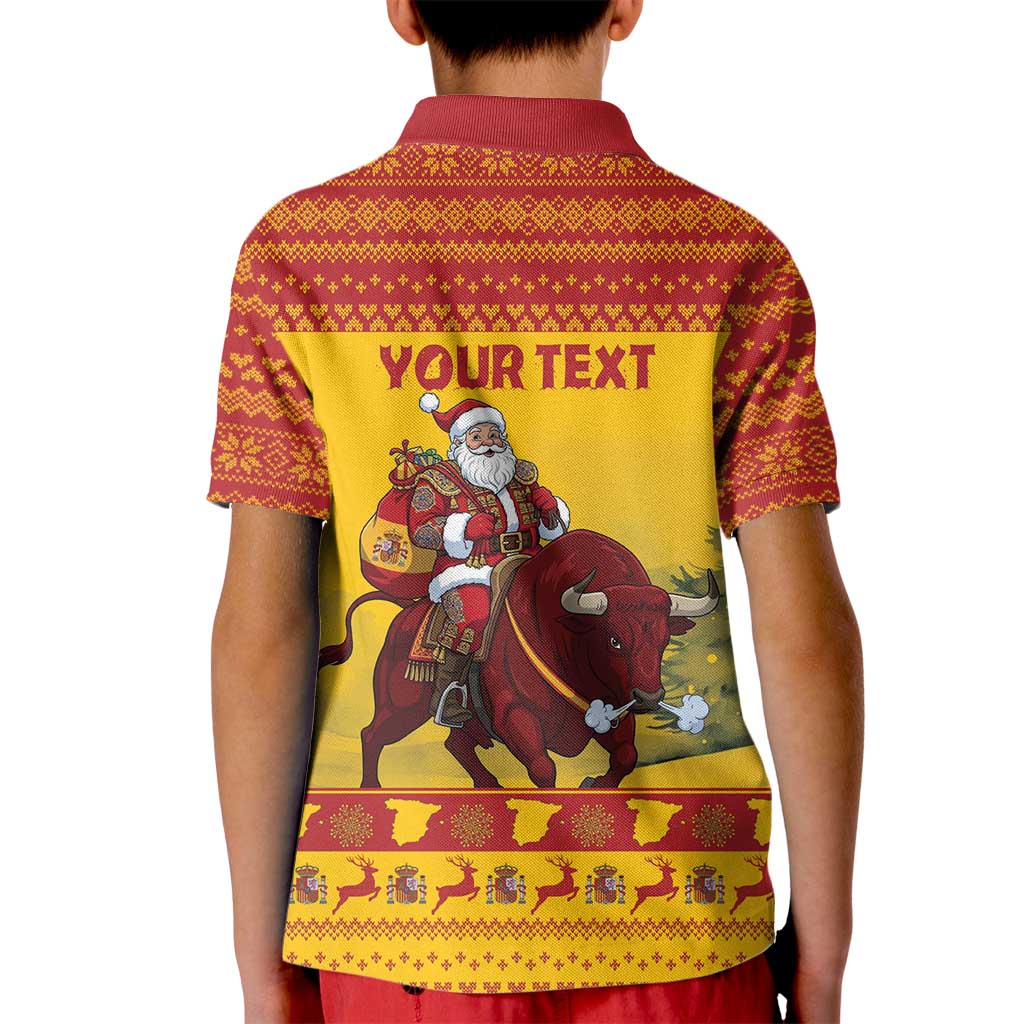 Personalized Spain Christmas Kid Polo Shirt Santa Riding Red Bull Feliz Navidad - Wonder Print Shop